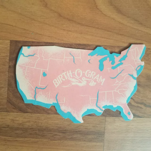 1951 tarjeta de nacimiento BIRTH-O-GRam mapa de estados unidos cigüeña de colección bañera 15