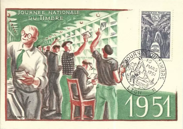 09879+ FDC  CARTE 1er JOUR    JOURNEE DU TIMBRE  1951     LYON