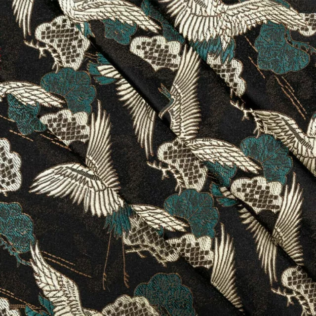 1M Japanisch Crane Stoff Kimono Brokat Seidig Satin Stickereien DIY Steppen