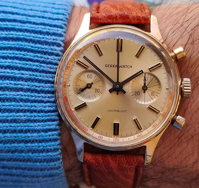 GERKA France Vintage Landeron 149 Champagne Dial Chronograph incabloc 17 jewels