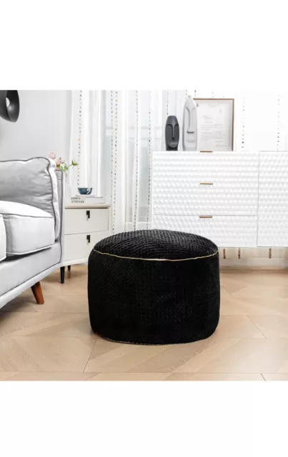 Round Stuffed Pouf Ottoman 20x20x12 Inches Faux Fur Ottoman Foot