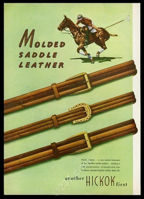1946 Hickock saddle leather men's belt 3 styles polo player pony horse print ad