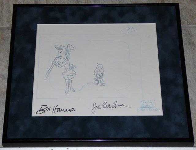 THE FLINTSTONES 1960s FRAMED ORIGINAL LAYOUT PRODUCTION DRAWING WILMA PEBBLES