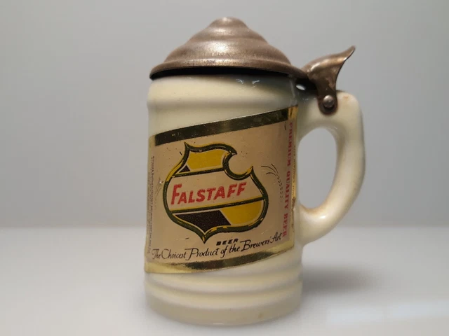 FALSTAFF BEER STEIN vintage lidded miniature 3" tall