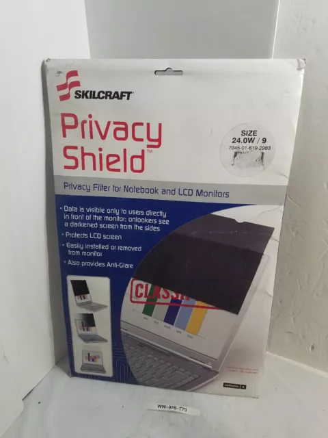 SKILCRAFT 7045-01-619-2983, Shield Privacy Filter, For LCD Monitors, Wide, 24"