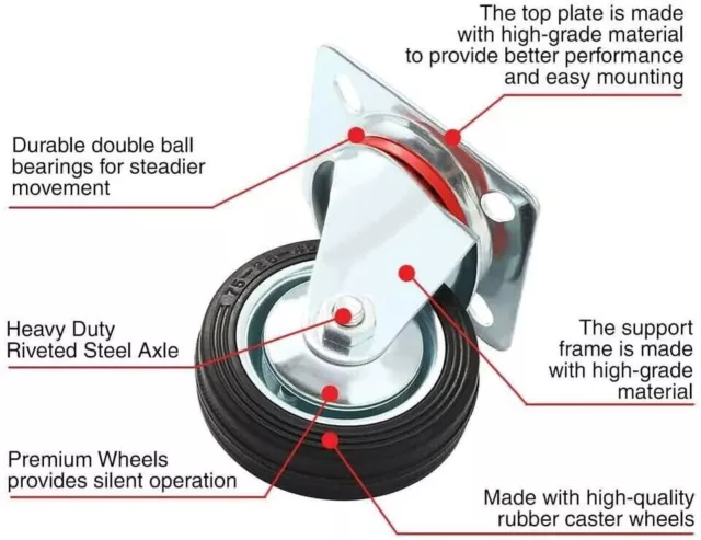 8 pk 3" Swivel Caster Wheels Base With Steel Ball Bearings Top Plate Hard Rubber