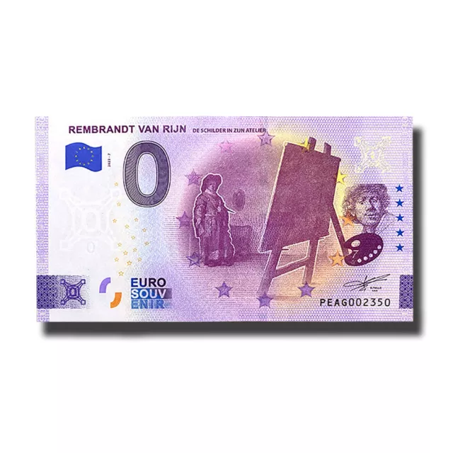 0 Euro Souvenir Banknote Rembrandt Van Rejn Zijn Atelier Netherlands PEAG 2023-7