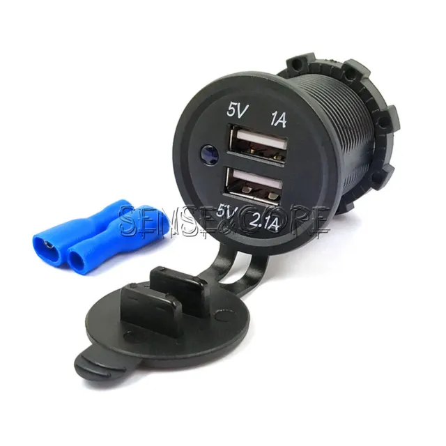 12V/24V Dual USB Car Cigarette Lighter Socket Splitter Charger Power Adapter