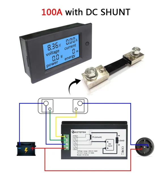 Ampèremètre numérique DC, DC 50A, panneau de mesure d'ampère avec moniteur  de courant DC 50A/