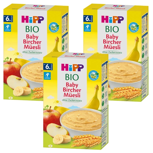 3x 250g HiPP Bebé Bircher Müesli Getreidebrei Buenas Morgen Sin Azúcar Muesli