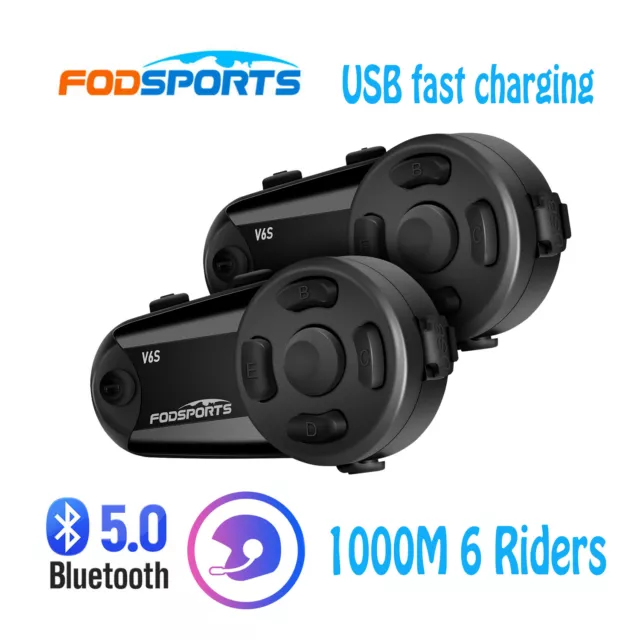 2X 1000m V6S Motorcycle Intercom Helmet Interphone Bluetooth Headset FM 2 Riders