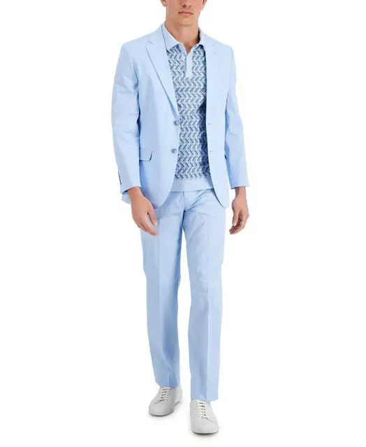 Nautica Men's Stretch Cotton Modern Fit Suit Light Blue 40R Jacket 34 x 32 Pants