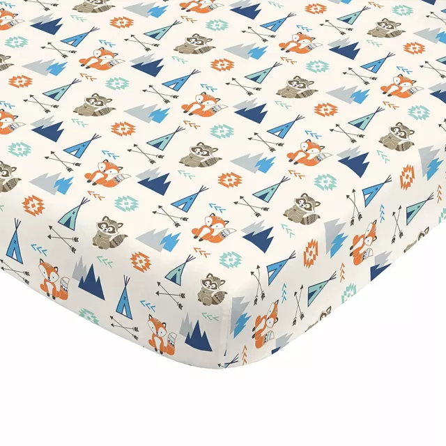 NoJo Aztec Mix & Match 100% Cotton Grey/Fox Fitted Crib Sheet, Navy, Orange,...