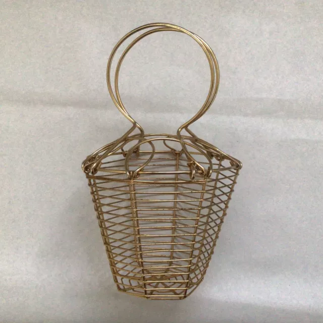 Rare Vintage 1950s Gold-Toned Metal Basket Bag, Octagonal-Shaped Small 13.5 cm 3