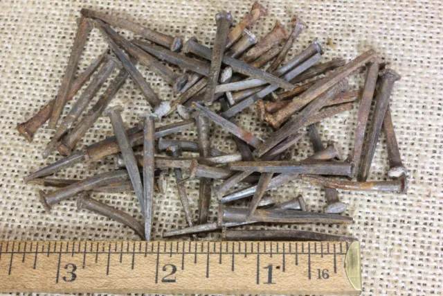 50 Old Square Nails Rusty Box Used some Bent 1 3/8” Plaster Lath Vintage 1850’s