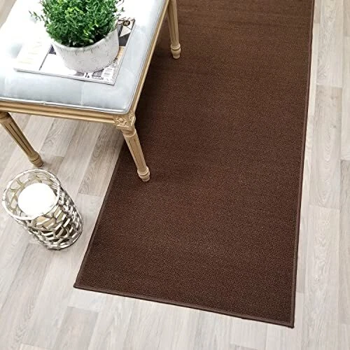 Alfombra corredora antideslizante marrón liso con respaldo de goma de tamaño personalizado