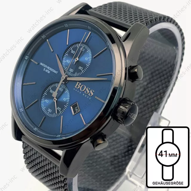 Neu Hugo Boss 1513677  Edelstahlgewebe Chronograph Blaues Dial Quarz Herrenuhr