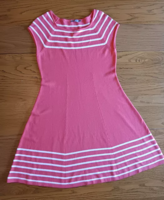 Eliza J Striped Fit & Flare Knit Coral/White Sweater Dress Women's 10P Stretchy