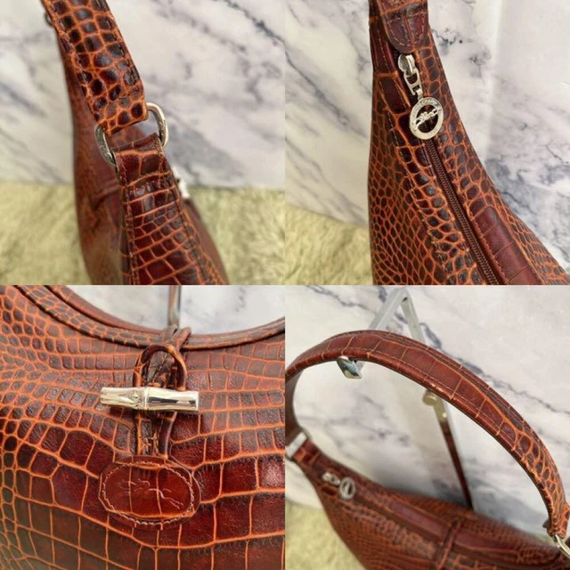 LONGCHAMP Roseau Embossed Shoulder Bag Brown Leather HandBag from japan 5