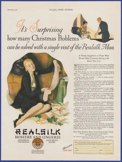 Vintage 1926 REAL SILK Hosiery Lingere Stockings Roaring 20's Christmas Print Ad