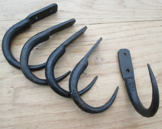 5 X Black Iron Hand Forged Old Kitchen  Meat J Butchers Hook Hanging Hanger