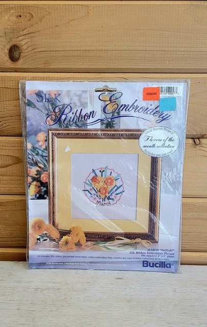 De colección Bordado de Seda Patrón Flores del Mes Marzo Bucilla NUEVO 1994