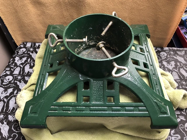 VTG Large Heavy Green Cast Iron Ornate Christmas Tree Stand 14x14 Tree Hole 6”