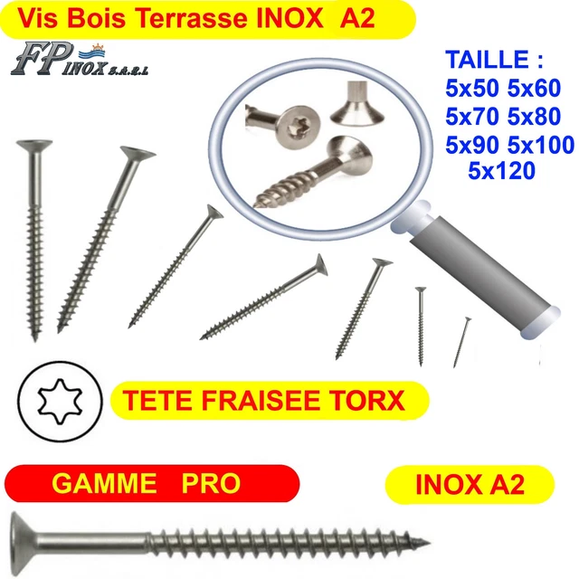 Vis agglo 4 X 20mm tête fraisée Torx inox A2 à l'unité - Viswood