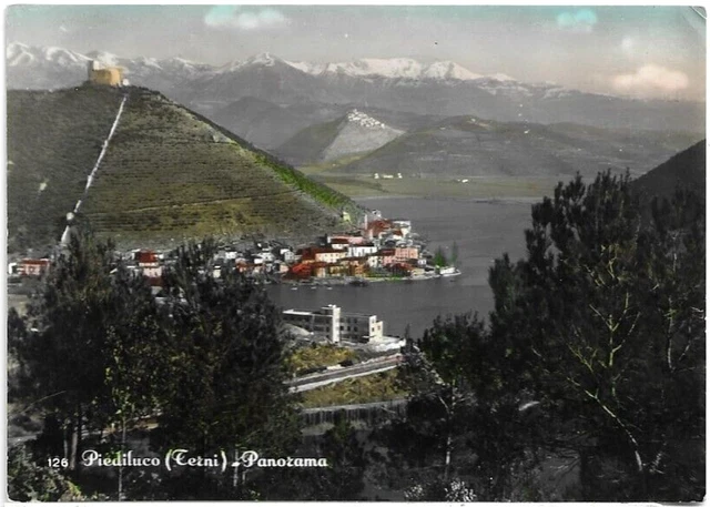 CARTOLINA DI TERNI ,PIEDILUCO - PANORAMA - ACQUARELLATA viaggiata 1952