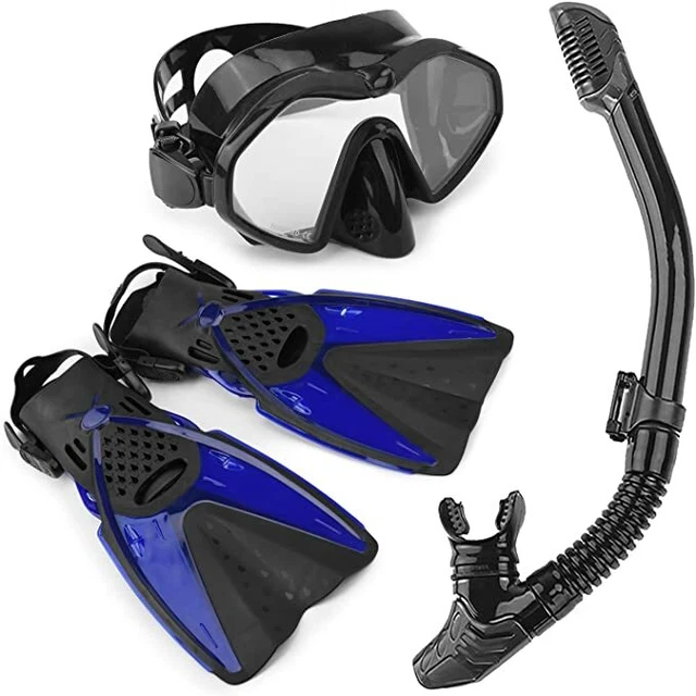 ADULT SNORKELING MASK Fins Dry Snorkel Mesh Bag Dive Gear Set S/M 4.5-8 ...