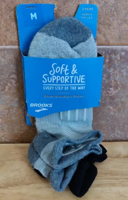 NEW Unisex Size Medium Brooks Soft & Supportive Ghost Midweight Socks 2 Pack