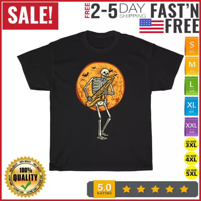 Skeleton Playing Saxophone Jazz Halloween Music Boys Men T Shirt Men Women NEW