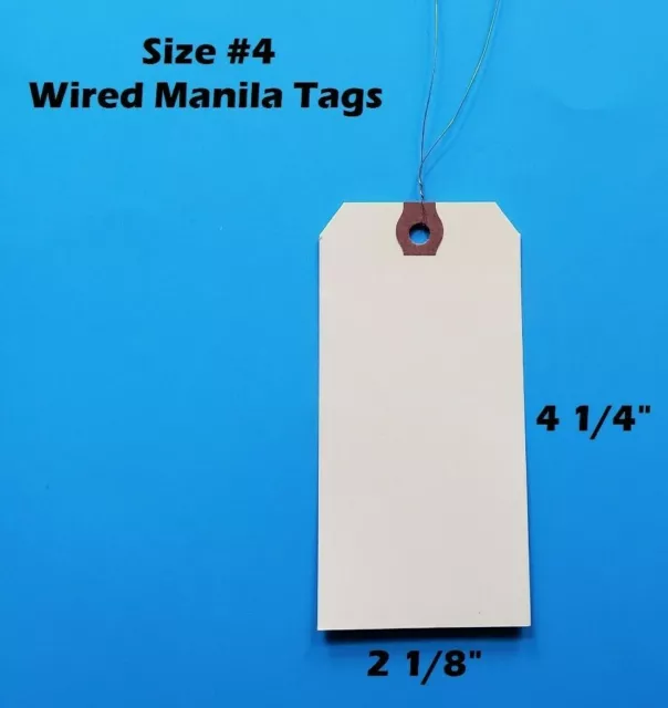 Pack of 100 Size 4 Manila Inventory Shipping Hang Tags with Wire 4 1/4" x 2 1/8"