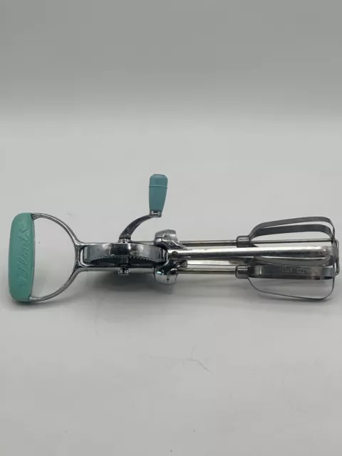 Ekco Flint Best Egg Beater Vintage Teal And Stainless Steel Hand Turn Mixer