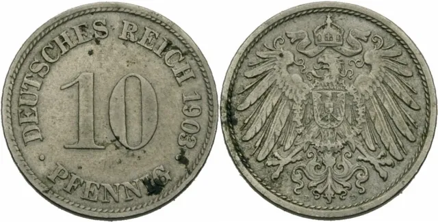 Deutsches Reich 10 Pfennig 1903 D München Großer Adler Kaiserreich Jaeger 13
