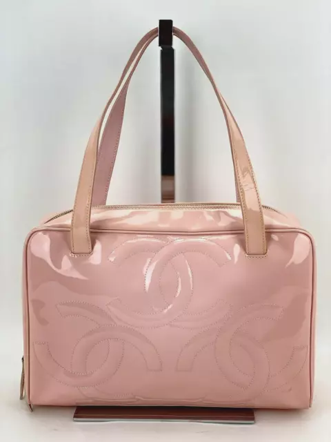 CHANEL BAG TRIPLE CC Logo Medium Pink Patent Leather Zippered Tote