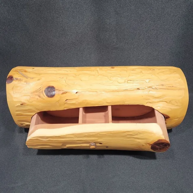 Wood Large Unique Table Top Cedar Carved Log Jewelry Box Single Drawer