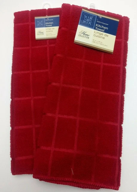 Red Kitchen Towel 2 Pack Windowpane 15x25" Soft Dish Hand Tea Drying Towels