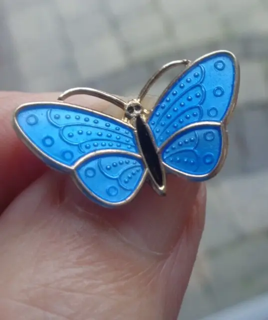 Norwegian Stg Silver Blue & Black Enamel Butterfly Brooch - Aksel Holmsen Norway