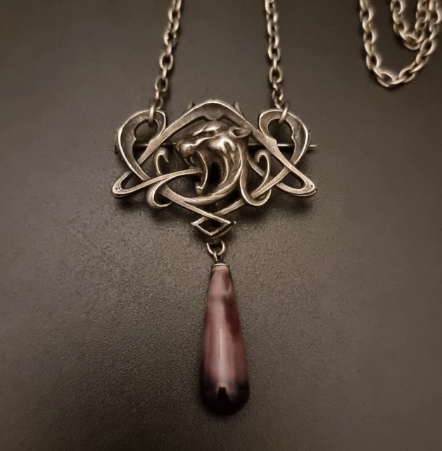 Pendentif Art Nouveau Argenté - Pierre Bleue - Breloque Vintage - Sans Marque