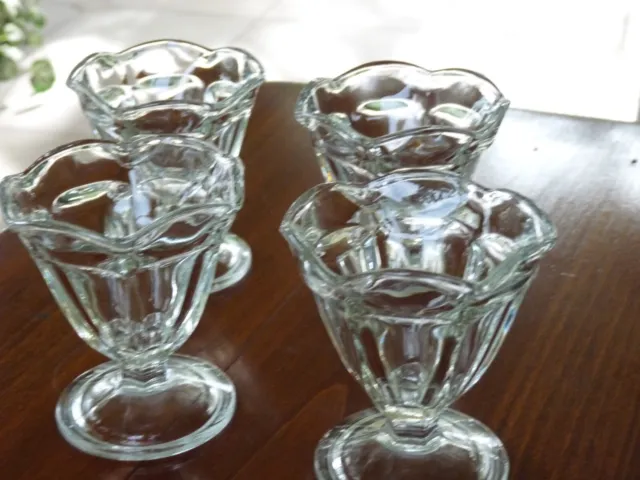 Vintage Heavy Clear 4” Tall Tulip Ice Cream Sundae Glass Bowls Dishes Set of 4