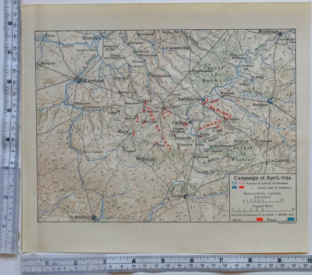 Map/Battle Plan Campaign Of April 1794 Troop Positions Siege Of Landrecies