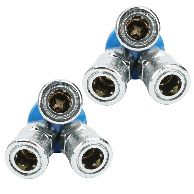 2Pcs 3 Way Quick Coupler Round Male Thread SMY Air Hose Connector Fittings♡