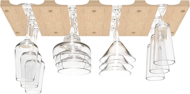 Wooden Wine Glass Holder for under Cabinet | under Shelf Kitchen Stemware Rack |