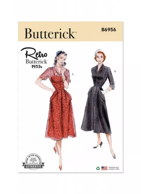 Butterick SEWING PATTERN B6956 Misses' Retro 1950s Dress Sizes 8-16 Or 18-26