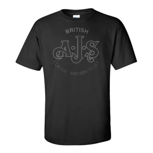 Ajs-Motorcycles-Tribute-British-Classic-Biker-Moto-Logo Grigio-T-Shirt Nera
