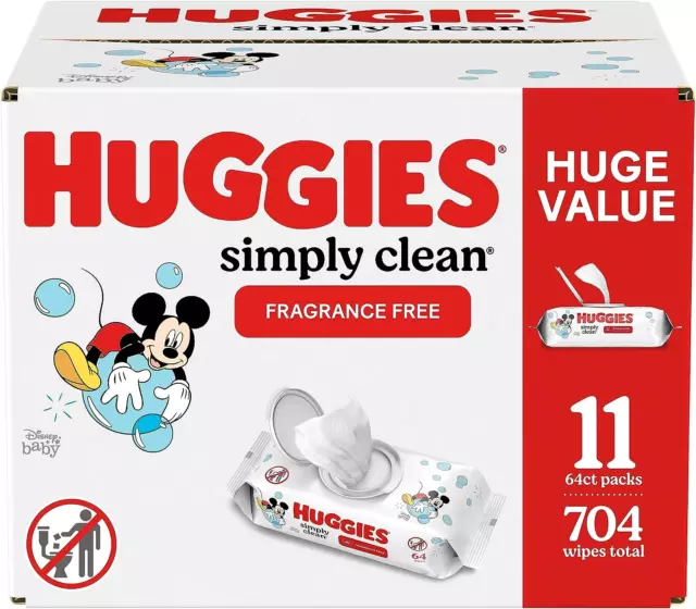 Huggies Simply Clean Unscented Baby Wipes 11 Flip-Top Packs 704 Wipes Total