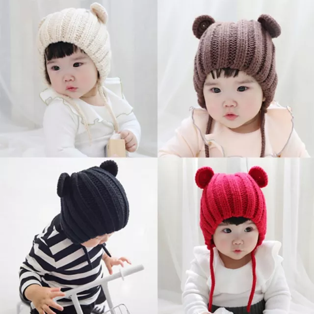 Baby Girls Boys Knit Soft Hat Warm Wool Pom Bobble -Beanie Knit Cap Winter Hats