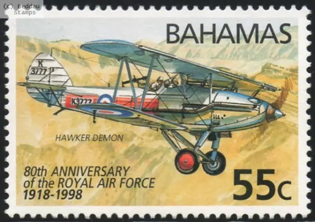 HAWKER DEMON / RAF 80th Anniversary Airplane Aircraft Mint Stamp (1998 Bahamas)