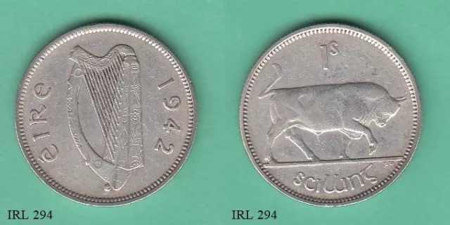 Ireland 1 One Shilling 1942 Silver Coin I